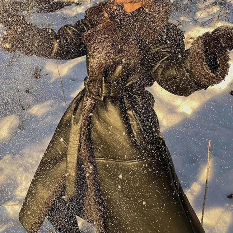 Emma | Belt Leather Fur Long Coat