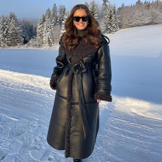 Emma | Belt Leather Fur Long Coat