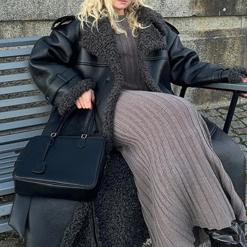 Emma | Belt Leather Fur Long Coat